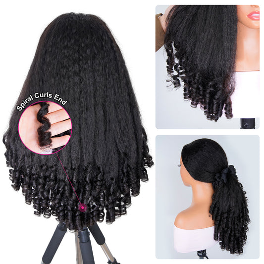Kinky Straight Burmese Curly Hair 9x6 T Part Lace Glueless Human Hair Wigs With Drawstring Deep Part Lace Wigs