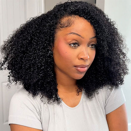 Vshow Drawstring Afro Curly 3 in 1 Half Wigs With 4C Hairline Natural Blend Half Human Hair Wigs For Women