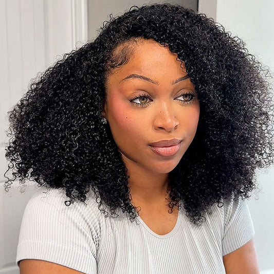 Vshow Drawstring Afro Curly 3 in 1 Half Wigs With 4C Hairline Natural Blend Half Human Hair Wigs For Women