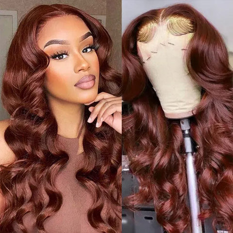 VSHOW #33 Reddish Brown Color Wig Body Wave Hair 13x4 Lace Front Human Hair Wigs