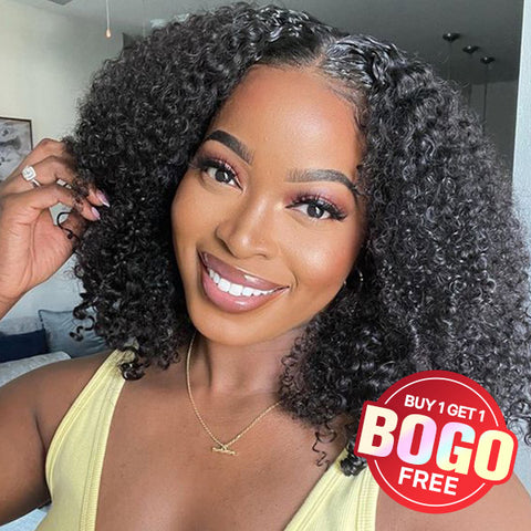 VSHOW Short Bob Kinky Curly Human Hair Wigs 13x4 Lace Front Wigs For Women