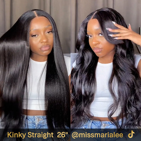 VSHOW Bleached Knots Kinky Straight Hair 4x6 HD Lace Wigs Wear Go Wig Glueless Wigs 180% Density