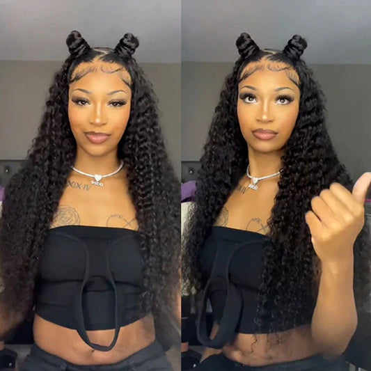 VSHOW Bleached Knots Deep Wave Wig Long Curly Human Hair Wigs 13x4 Lace Front Wigs Pre-plucked Hairline
