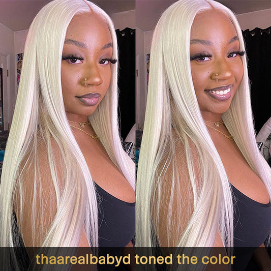 VSHOW Honey Blonde Hair #613 Color Straight Human Hair Transparent Lace Front Wigs 180% Density