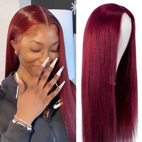 VSHOW 99J Burgundy Straight Hair Human Hair Lace Front Wigs