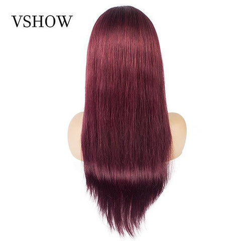 VSHOW 99J Burgundy Straight Hair Human Hair Lace Front Wigs