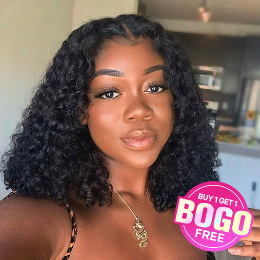 VSHOW Deep Wave Short Bob Haircuts Curly Hair Wigs 7X5 Lace Closure Human Hair Wigs