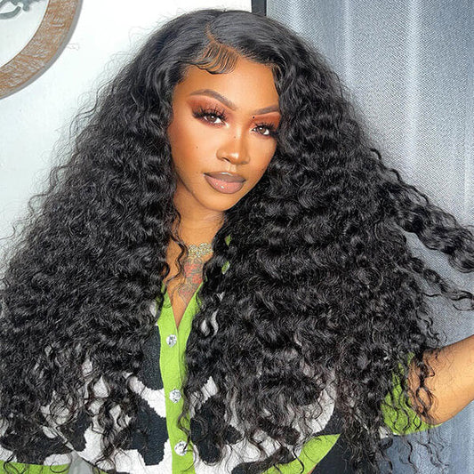 250% Density Deep Curly V Part Wigs With Drawstring No Leave Out Side Part Available Deep Wave Glueless Human Hair Wigs