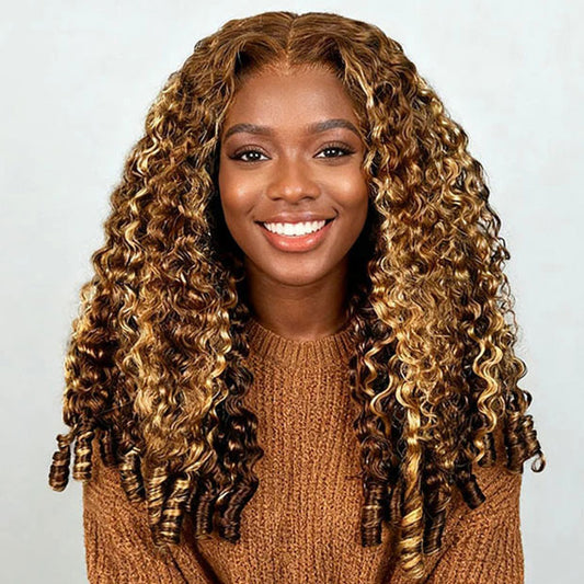 Vshow Ombre Highlight Burmese Curly Hair Wear Go Glueless Wigs 9X6 Pre Cut Lace Wigs With Drawstring