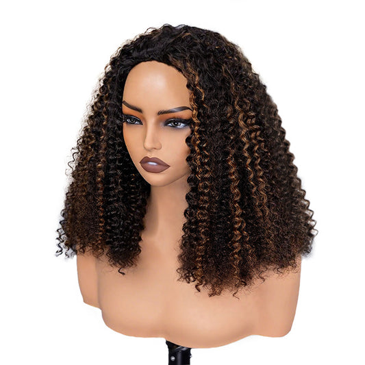 Vshow 3 In 1 Drawstring Half Wigs Kinky Curly Highlight Color Human Hair Wigs Flip Over Wig
