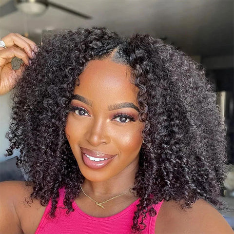 BOGO Kinky Curly V Part Wigs No Leave Out Beginner Friendly Glueless Human Hair Wigs