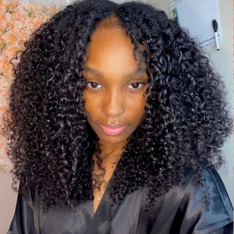 BOGO Kinky Curly V Part Wigs No Leave Out Beginner Friendly Glueless Human Hair Wigs