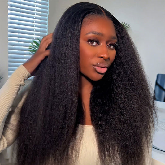 VSHOW Bleached Knots Kinky Straight Hair 10x6 Lace Front Wigs Wear Go Wig Glueless Wigs 250% Density