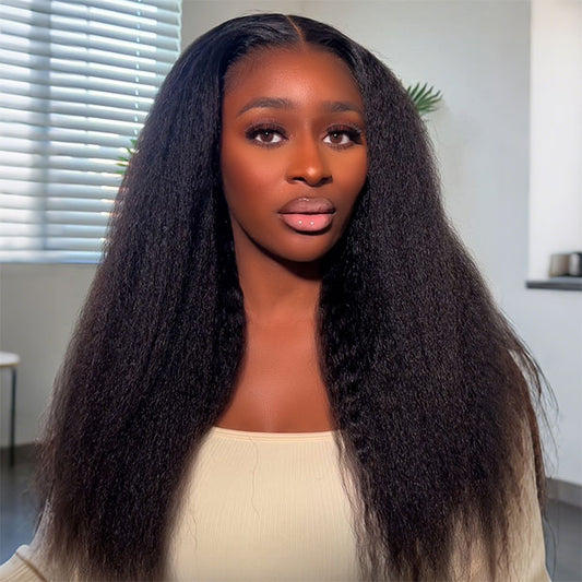 VSHOW Bleached Knots Kinky Straight Hair 10x6 Lace Front Wigs Wear Go Wig Glueless Wigs 250% Density