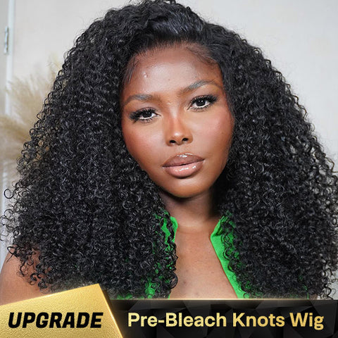 VSHOW Bleached Knots 4x4/5x5 HD Lace Human Hair Wigs Kinky Curly Hair Closure Wig 150% Density