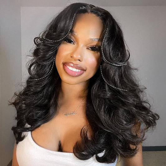 Layered Cut Pre-bleached 7x5 Wear Go Wigs 180% Density Face-Framing Body Wave Human Hair Wigs
