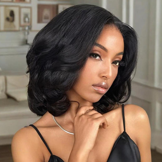 Vshow 14 Inches Layered Cut Yaki Straight Bob Wigs 10x6 Pre-Cut Lace Wear Go Glueless Wigs 250% Density
