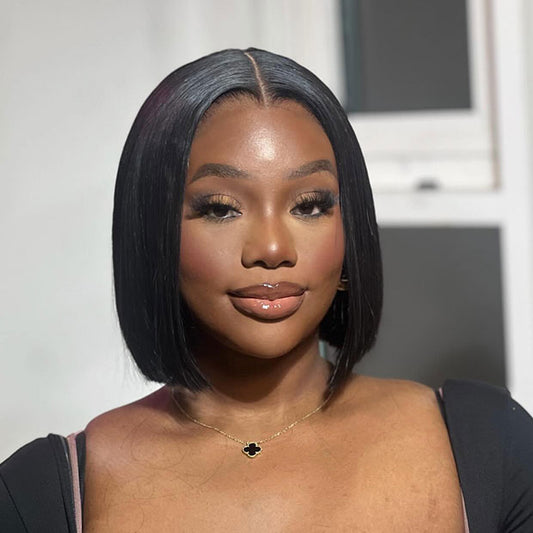 Vshow Short Bob Straight Human Hair Wear Go Wigs With Bleached Knots Pre Cut 10x6 Lace Wigs For Women