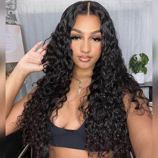 VSHOW Glueless Wigs V Part Wigs 250% Density Water Wave Wigs Thin Part Human Hair Wig With Drawstring