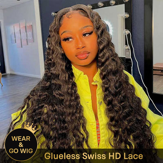 VSHOW Pre Bleached Loose Deep Wave Hair 10x6 /7x5 Pre-cut HD Lace Wigs Wear Go Wig Glueless Wigs 180% Density
