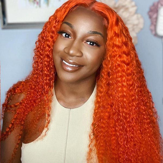 VSHOW Lace Front Human hair Wig Colored Hair Wigs Orange Hair Kinky Curly Hair