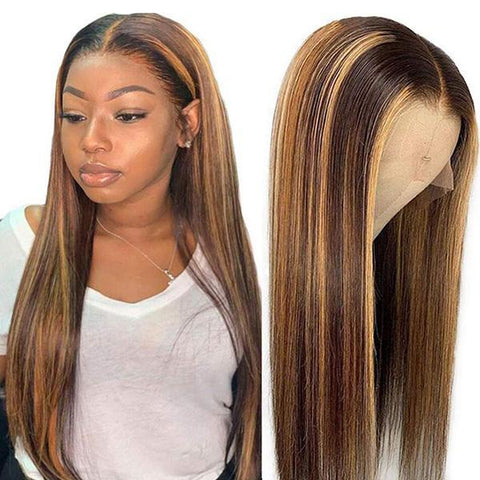 VSHOW HAIR Highlight Wig Brown Colored Human Hair Wigs Ombre Straight Lace Front Wig Highlight Human Hair Wigs