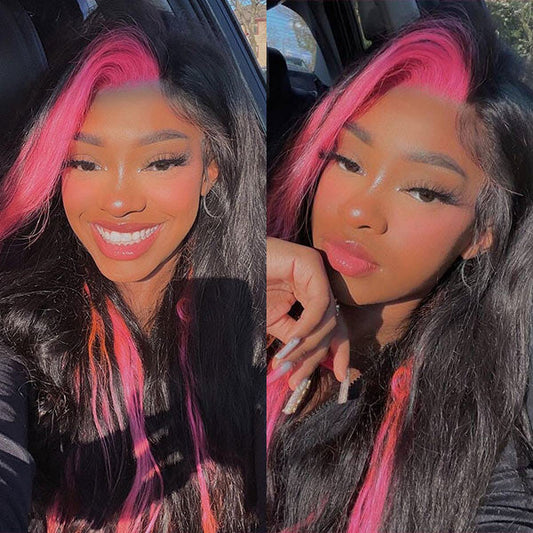 VSHOW HAIR Pink Skunk Stripe Hair Wigs