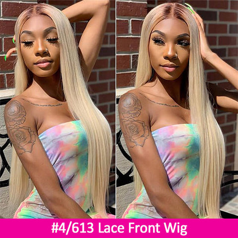 VSHOW Blonde Wig With Brown Roots Straight Hair Ombre Wigs
