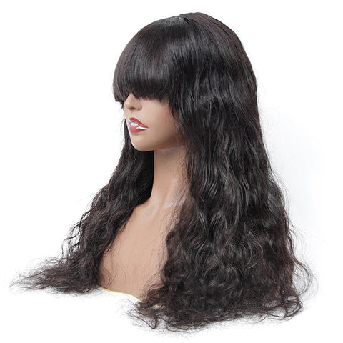 VSHOW HAIR Loose Deep Wave Human Hair None Lace Wigs with Bangs