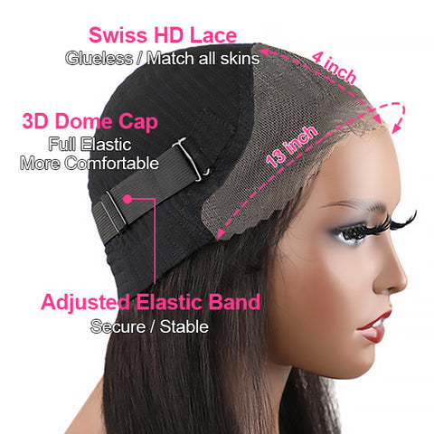 VSHOW Glueless Wigs Swiss HD Lace Front Wigs 13x4 Lace Human Hair Wear Go Wig 180% Density