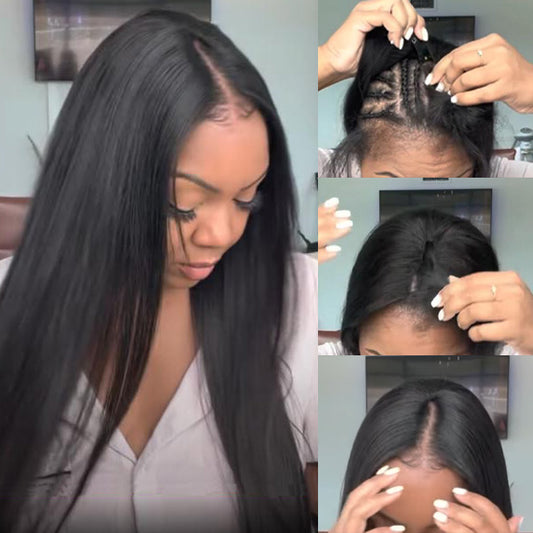 VSHOW 250% Density Straight Human Hair Wigs With Elastic Drawstring Natural Glueless V Part Wig Thin Part Human Hair Wig