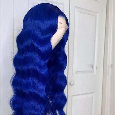 VSHOW Blue Hair Color Lace Front Wigs Body Wave Perm Human Hair Wigs Cosplay Wigs