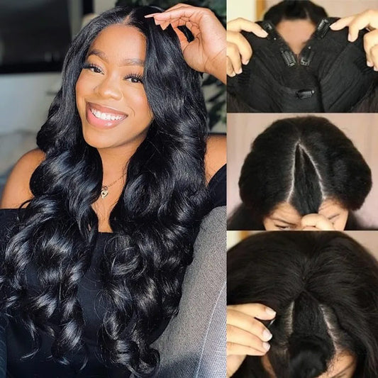 VSHOW Glueless Wigs V Part Wigs 250% Density Body Wave Wigs Thin Part Human Hair Wig