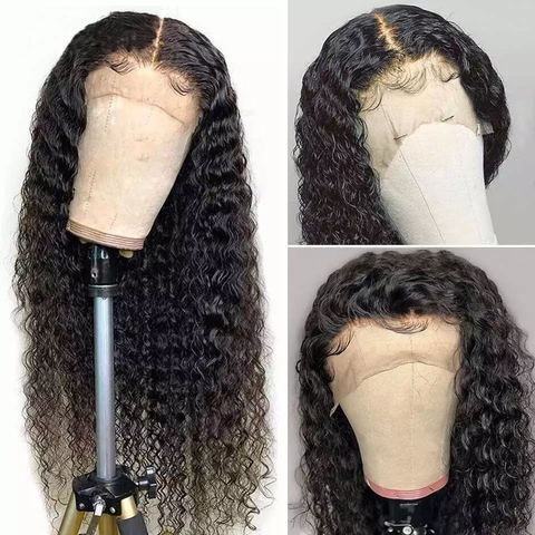 VSHOW HAIR Full & Thick Deep Wave Lace Part Wig Deep Middle Part 4 Inch Natural Black