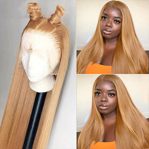 VSHOW Honey Blonde #27 Color Straight Human Hair Wigs Transparent lace Color Wigs