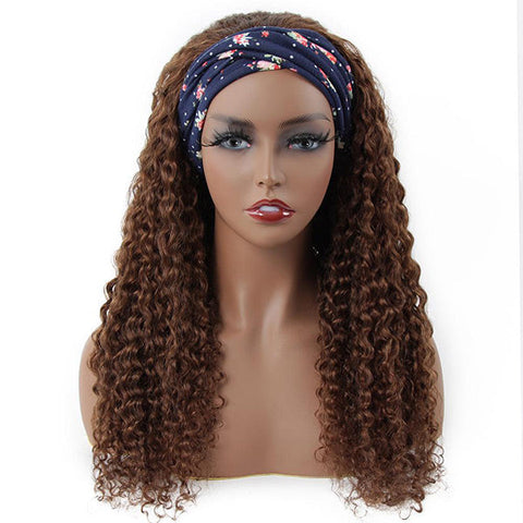 VSHOW HAIR Premium #4 Brown Water Wave Hair Headband Wigs 180% Density Glueless None Lace Wig