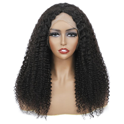 VSHOW HAIR Kinky Curly Lace Part Wig Deep Middle Part 4 Inch Natural Black