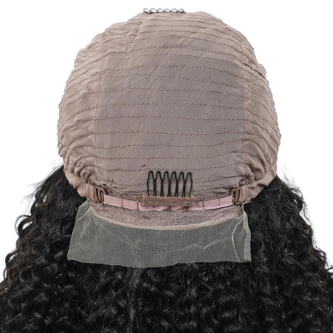 VSHOW HAIR Kinky Curly Lace Part Wig Deep Middle Part 4 Inch Natural Black