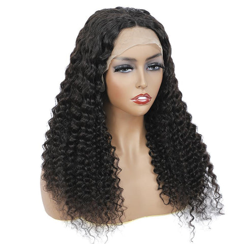 VSHOW HAIR Full & Thick Deep Wave Lace Part Wig Deep Middle Part 4 Inch Natural Black