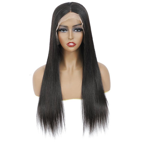 VSHOW Straight Hair Lace Part Wig Deep Middle Part 4 Inch Natural Black