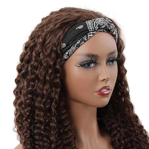VSHOW HAIR Premium #2 Dark Brown Water Wave Hair Headband Wigs 180% Density Glueless None Lace Wig