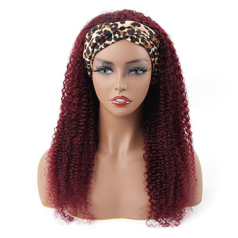 VSHOW HAIR Premium Burgundy 99J Water Wave Hair Headband Wigs 180% Density Glueless None Lace Wig