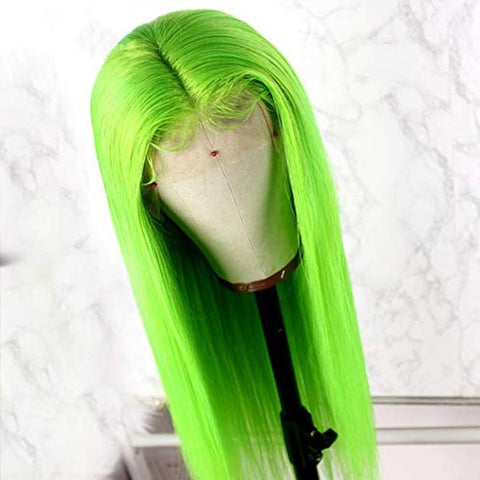 VSHOW Emerald Green Hair Straight Human Hair Lace Front Wigs With Color Cosplay Wigs