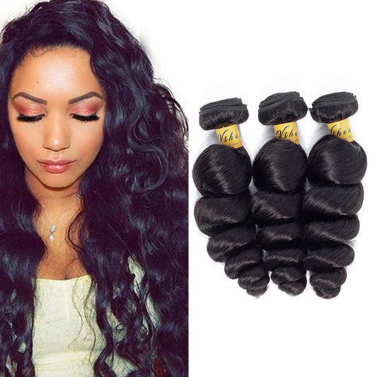 VSHOW HAIR Premium 9A Malaysian Human Virgin Hair Loose Wave Natural Black 3 Bundles Deal
