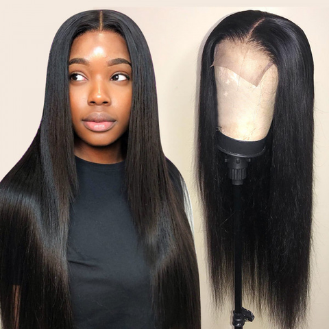 VSHOW Straight Human Hair 5x5 Lace Closure Wigs Natural Black 180% Density