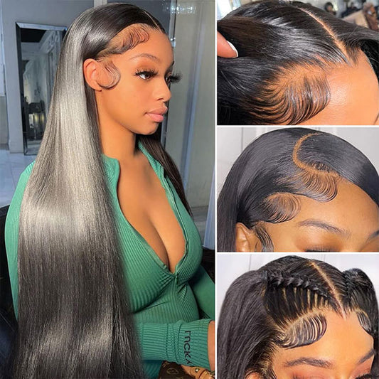 VSHOW Bleached Knots Long Straight Hair Human Hair Wigs Pre Plucked 13x6 Lace Front Wigs Transparent Lace Wig