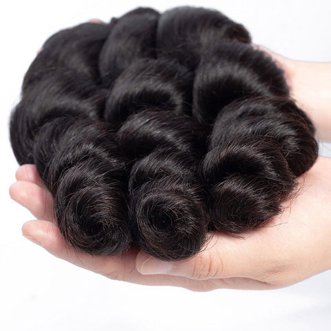 VSHOW HAIR Premium 9A Peruvian Human Virgin Hair Loose Wave 3 Bundles with Pre Plucked Closure Deal Natural Black