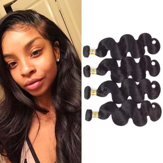 VSHOW HAIR Premium 9A Brazilian Human Virgin Hair Body Wave Natural Black 4 Bundles Deal