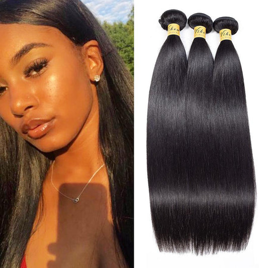 VSHOW HAIR Premium 9A Brazilian Human Virgin Hair Straight Natural Black 3 Bundles Deal