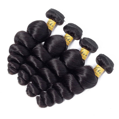 VSHOW HAIR Premium 9A Brazilian Human Virgin Hair Loose Wave Natural Black 4 Bundles Deal